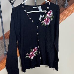 Fashion Bug Black Floral Embroidered Top